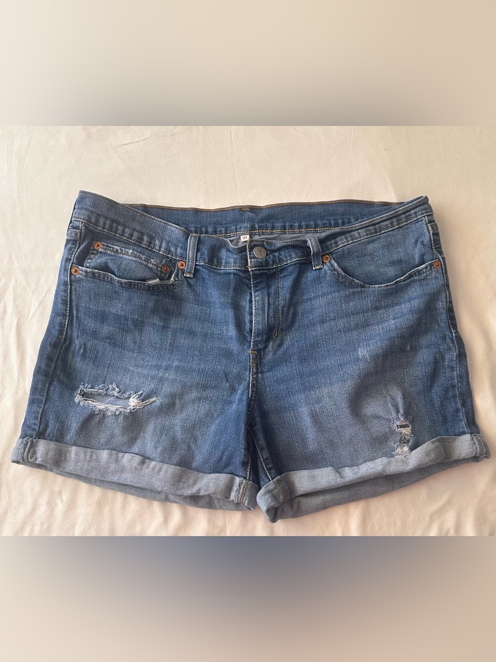 Women’s Levi's Distressed Rolled-Hem Blue Denim Shorts